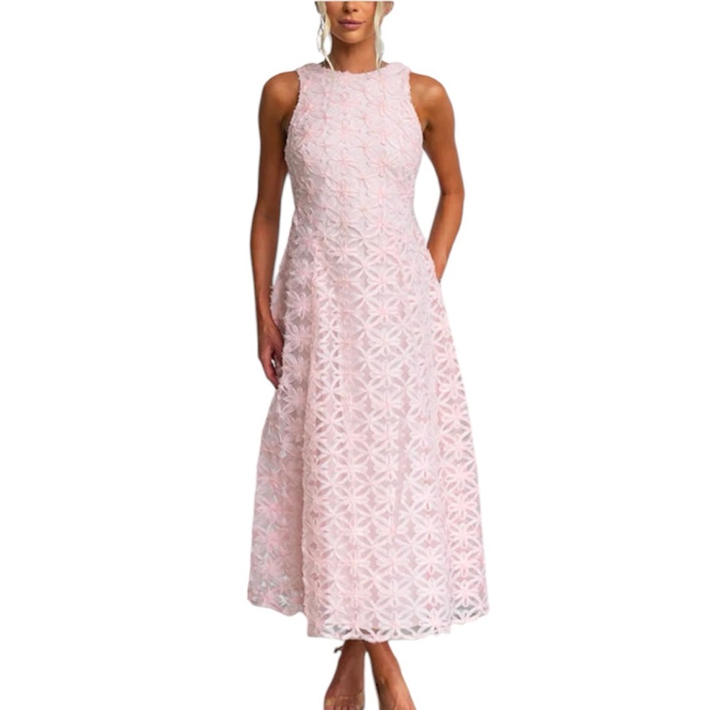 Elegant Pink Lace Sleeveless Dress